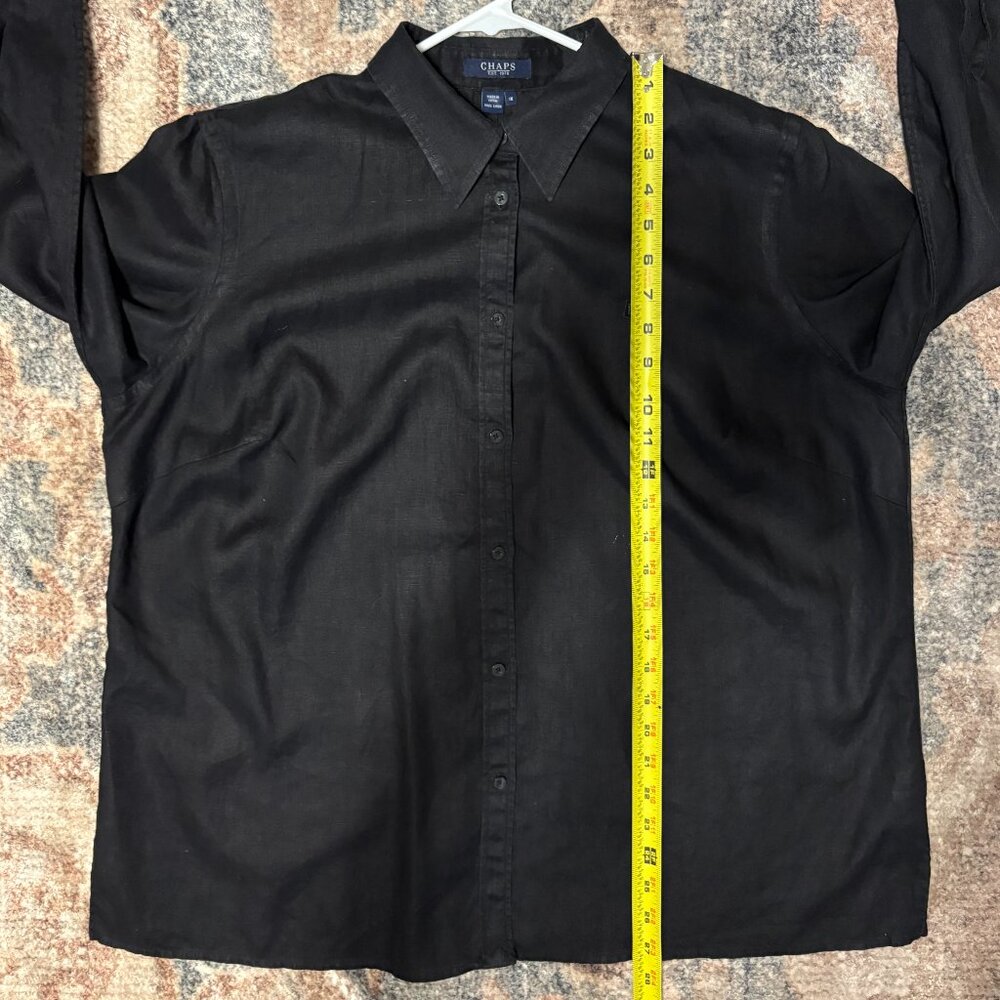 Ralph Lauren Chaps Womens Plus 100% Linen Button-Front Shirt Top Blouse 1X Black - Picture 9 of 10